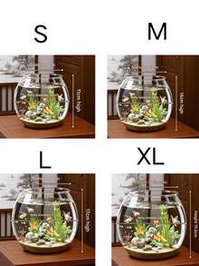 Round Transparent Beta Fish Tank Home Decor Small Ornamental Fish Tank Desktop Fish Tank - Multicolor - View 8