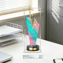 1 pieza Trofeo de acrílico personalizado, logotipo y texto personalizados, trofeo de acrílico personalizable, adecuado para trofeo de premio personalizado para eventos, con logotipo, opción ideal para regalo de reconocimiento de empleados - Multicolor - Ver 17
