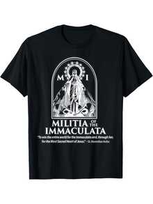 Camisetaólica para Hombre - Diseño de la Inmaculada Virgen María y San Maximiliano Kolbe - Algodón% de 180g de peso pesado - Negra con diseño de la apariencia de la Virgen María en b - Blanco - Ver 6