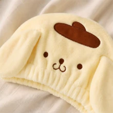MINISO Sanrio Pompompurin 毛絨洗髮帽，超吸水毛巾包裹，開學季日常洗浴必需品，舒適女性淋浴配件 - 黃色 - 查看 5