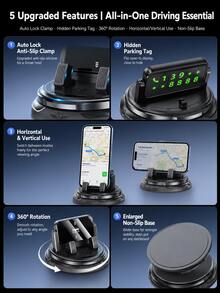 Multifunctional Hidden Parking Sign Car Phone Holder, 360 Degree Rotating Anti-Slip Center Console Navigation Mount, Universal Car Phone Holder - A - View 3