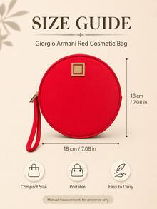 Giorgio Armani Bolsa de maquillaje roja Armani con exquisita correa de mano, diseño redondeado de gran capacidad, puede almacenar artículos de maquillaje y cuidado de la piel, cierre de cremallera suave, almacenamiento diario - Rojo - Ver 4