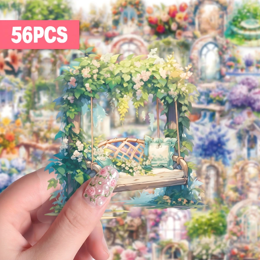 56 Stücke transparente Cottage-Garten PET-Aufkleber – vielseitige klare Aufkleber für Scrapbooking, Journaling, Kartenherstellung & DIY-Basteln | verträumte Anime-Blumenhof-Designs für Schreibwarenliebhaber | leicht abzuziehende Aufkleber für Planer - Frisch und sauber - Übersicht 1