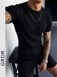 GRDR Men's Summer Round Neck Short Sleeve Knit Sweater, Suitable For Outdoor Activities, Essential For Fashionable Outfitting - Black - View 4
