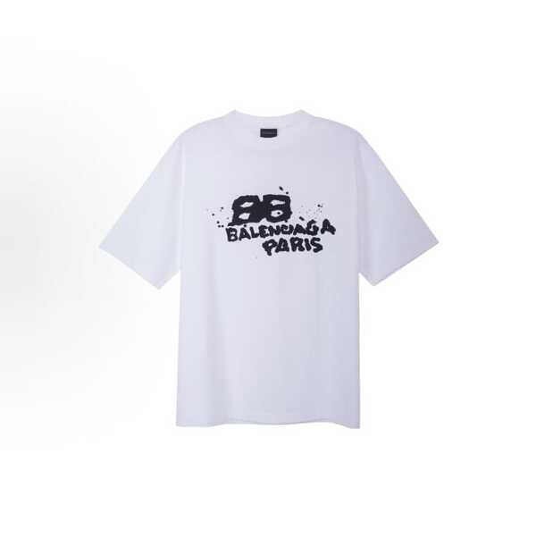 Balenciaga SS23 Letter Print Crew Neck Pullover Short Sleeve T-Shirt, Regular Fit, Men's, White, 612966TNVN49040