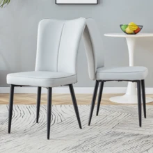 2 Modern Light Grey Dining Chairs, Available In Several Colours, Height 89 Cm, Light Grey PU Dining Chair Set, Black Metal Legs, Suitable For Offices, Restaurants, Etc. - Light Grey - View 10