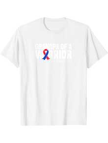 Men's Congenital Heart Disease (CHD) Awareness T-Shirt - Warrior Grandad Design T-Shirt, 180g, Black With White And Red Stripe Design - 黑色 - 查看 6