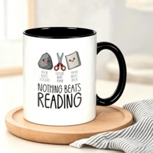 Taza con diseño de piedra papel y tijera ideal para lectores Taza de cerámica estética minimalista perfecta como taza original para regalo de cumpleaños apta para lavavajillas - Negro - Ver 1
