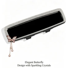 1PC Universal Butterfly Style Car Interior Rearview Mirror With Pearl Pendant & Rhinestones, Oblong Mirror Surface, Non-Prescription Lens, Sparkling Rhinestone Car Interior Ornament, Fits Most Vehicles, Ladies' Car Interior Accessory - Multicolor - View 6
