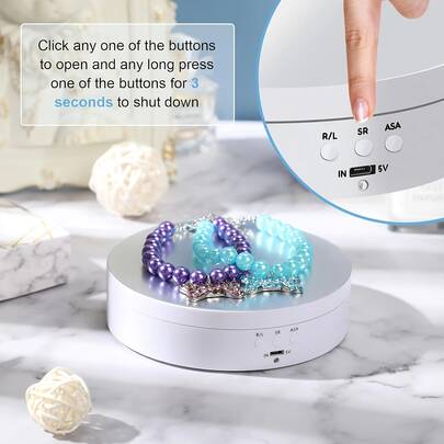 Giá đỡ trưng bày xoay 360 độ dùng động cơ, bàn xoay trưng bày có gương PVC/cáp nguồn USB dùng cho chụp ảnh sản phẩm và triển lãm (màu trắng)