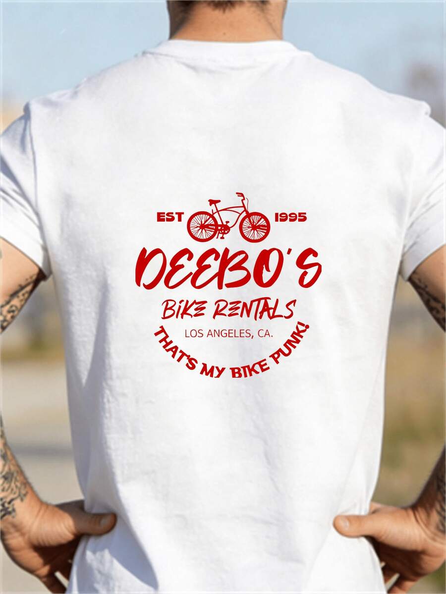 New Men's Summer T-Shirt, Short-Sleeved And Casual Style, With Ribbed Round Neck, Front And Back Print, Made Of Cool And Comfortable Fabric, With A Rental Design - 白色 - 查看 1