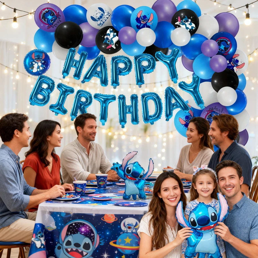 Stitch Party Decoration Set, Character Printed Latex Balloons And Giant Stitch Foil Balloon, Birthday Decoration - As Shown In the Figure - View 1