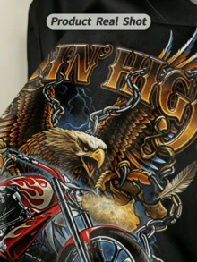 Damen Sommer Lässig Weich Rundhals Kurzarm-Shirt, Vintage Chopper Biker Kunst Muster Grafik ist für den täglichen Gebrauch geeignet. - Schwarz - Übersicht 3