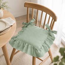 1pc "Lotus Breeze . Washed Wrinkled Seat Cushion" Pure Rice White, Four-Corner Tie Bows + Ruffle Edge Double-Layer Hemming, Double-Layer Stitching Technology, Suitable For Home Daily Use, Holiday Decoration, Outdoor Decoration, Wedding Banquet And More Best Choice (Filling Not Included) - Light Grey - View 13