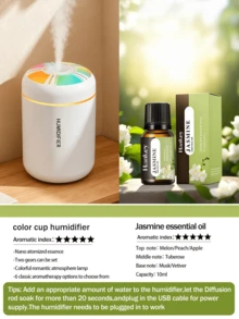 Colorful Gradient Humidifier With LED Light, USB Plug, 6 Essential Oil Options, Quiet Humidification. Suitable For Air-Conditioned Rooms, Bedrooms, Hotels, Offices, Dorms, Bathrooms, Pet Rooms, Yoga Studios. - Mist - View 27