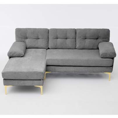 [New Arrivals] [Video Available] 187.5 Cm Corner Sofa, Equipped With 3 Seat Cushions, Metal Legs, 3-Seater Sofa, Reclining Function, Chenille Fabric, Padded Armrests, Beige