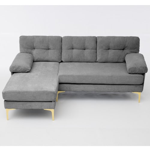 [New Arrivals] [Video Available] 187.5 Cm Corner Sofa, Equipped With 3 Seat Cushions, Metal Legs, 3-Seater Sofa, Reclining Function, Chenille Fabric, Padded Armrests, Beige