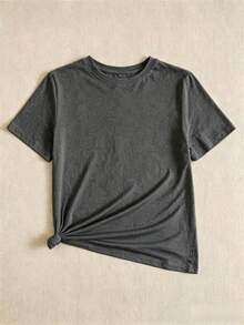 T-Shirt With Sculpture Graphic And Lettering, Off-The-Shoulder Graphic Blouses For Women, Summer Blouses For Women - 灰色 - 查看 2