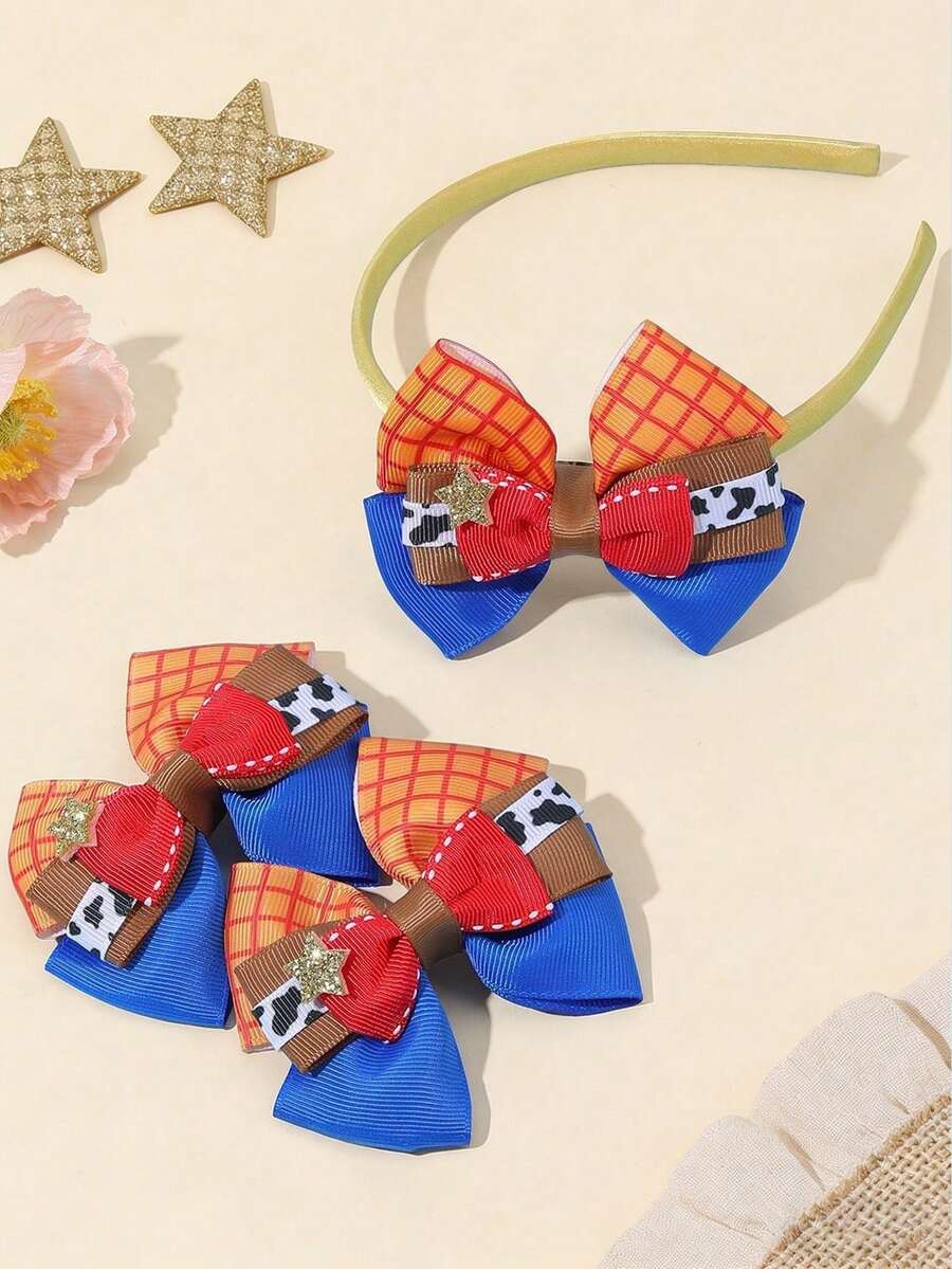 3件組女孩公主風丹寧效果髮夾髮飾，適合金髮青少年丹寧風格髮飾，兒童適用 - 彩色 - 查看 1