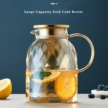 1件裝 1000ml/1800ml 大容量玻璃水壺，附蓋與手柄，琥珀色硼矽酸鹽玻璃水瓶，耐熱復古水壺，適用於冰茶、果汁、檸檬水 - 彩色 - 查看 4
