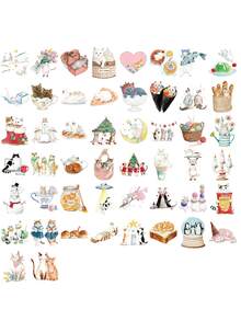50pcs Transparent PET Cat Stickers, Cute Cat Aesthetic Stickers, Suitable For Notebooks, Stationery, Scrapbooking, Travel Art Supplies - Multicolor - View 5