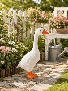 7 Inch Resin Goose Garden Sculpture - Weather-Resistant White Animal Decor - Rustic Style, Perfect For Outdoor Lawn, Garden And Porch - Multicolor - View 6