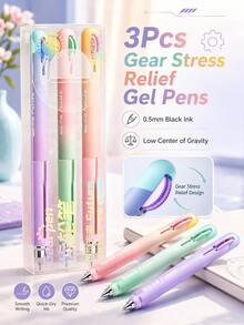 3 Packs Gear Stress Relief Retractable Gel Pens, Low Center Of Gravity 0.5mm Needle Tip Black Ink Pens, Ins Aesthetic Student Stationery For Exam & Note Taking - Multiple Options Available - View 11