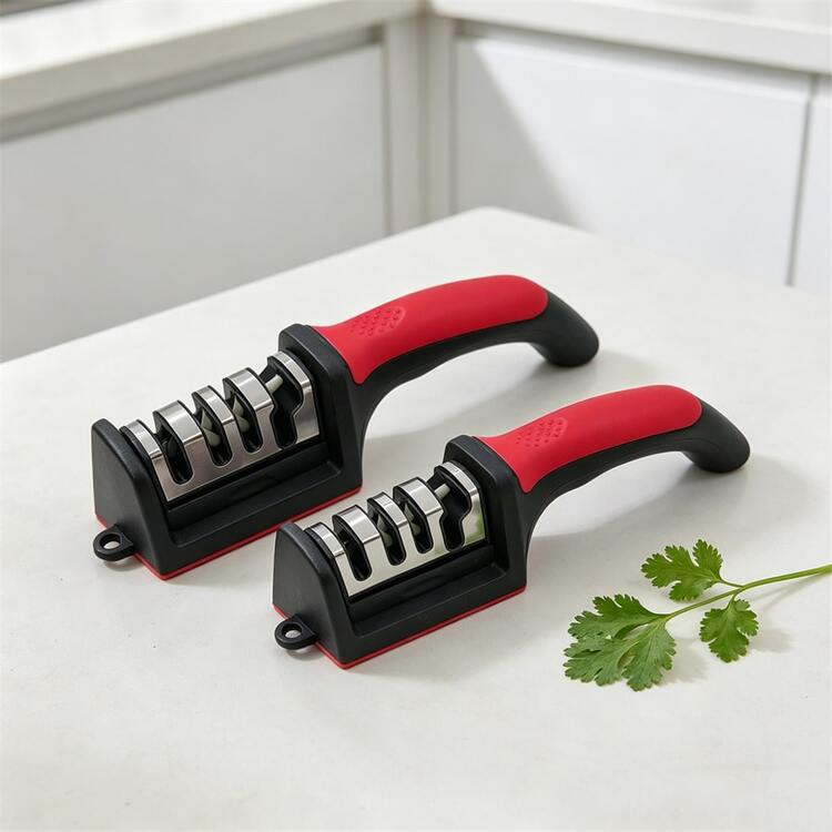 Dụng cụ mài dao cầm tay 4 giai đoạn cho nhà bếp – Dụng cụ mài đa năng để sửa chữa, phục hồi & đánh bóng lưỡi dao, thiết kế nhỏ gọn công thái học dùng cho bếp gia đình, 1/2 gói (Đỏ/Đen) - Đỏ - Xem 12