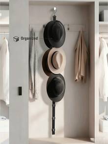 Adjustable Hat Storage Rack & Hat Organizer, Suitable For Home Closet Or Door Hat Display Rack – With 8 Hat Hooks, Wall-Mounted Design With Hooks, Keeps Hat Collection Organized, Made Of Wood And Metal, Space-Saving Closet Organizer - Multicolor - View 4