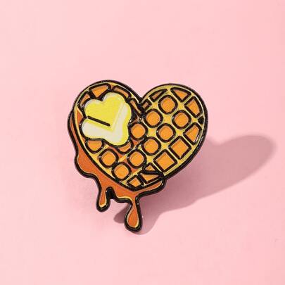 Cute Heart-Shaped Waffle Brooch Sweet Food Badge Alloy Pin Versatile Small Accessory For Clothes And Bags