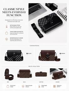 Men's Box Bag Crossbody Shoulder Bag Small Square Bag Buckle Monogram Business PU Waterproof Wallet Unisex Business Storage Bag Suitable For Business Travel Toiletry Storage Tool Bag Large Capacity Easy To Carry Black Clutch Handbag Office Supplies Vintage Men's Gift Peach Tree - Black - View 3