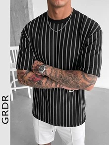 Camiseta de cuello redondo de manga corta de moda para hombres GRDR | Diseño exquisito | Esencial de verano | Fácil de combinar | Muestra tu estilo - Negro - Ver 3