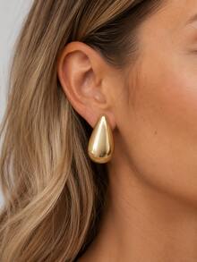 1 Pair Iron Smooth Polished Minimalist 3D Water Drop Shaped Iron Material Earrings - Water Droplets - View 2