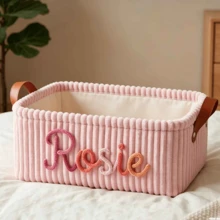 1pc Customizable Storage Basket Personalized Dog Toy Basket Corduroy Pet Storage Basket With Name Personalized Name Basket With Portable Handle Desktop Organizer Clothing Storage Home Decor Perfect Gift Laundry Basket, Gift For Pet Lovers - Multicolor - View 7