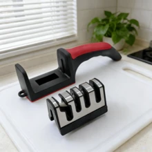4-Stage Knife Sharpener, Handheld Kitchen Sharpening Tool – Multipurpose Sharpener For Repair, Restore & Polish Blades, Ergonomic Compact Design For Home Kitchen Use, 1/2 Packs (Red/Black) - Black - View 8