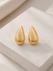 1 Pair Iron Smooth Polished Minimalist 3D Water Drop Shaped Iron Material Earrings - Water Droplets - View 5