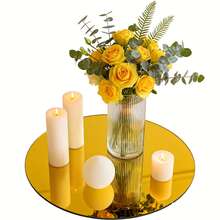 16pcs Decorative Tray Set, 15cm Gold Round Acrylic Mirror Tray, Candle Holder, Shatter-Resistant Acrylic Mirror Makeup Mirror, Suitable For Table Centerpiece Decoration, Wedding Decor, Birthday Party Decor, Photography Props, Non-Food Contact - Multiple Styles - View 6