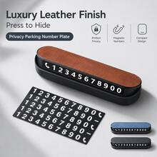 New PU Leather Temporary Parking Number Plate, High-End Car Phone Number Display Card, Hidden Design Vehicle Mobile Call Card, Premium Car Interior Decoration Accessory - A - View 7