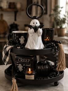 1 Stück süße weiße Geister-Skulptur, die eine schwarze Fledermaus umarmt, Halloween-Dekoration, weicher unheimlicher gotischer Stil Schreibtisch-Ornament, Herbst Bücherregal Kaminmantel Bücherregal Dekoration, Wohnzimmer Schlafzimmer Büro Schreibtisch Akzent, Halloween Party Dekoration Geschenk - B - Übersicht 3