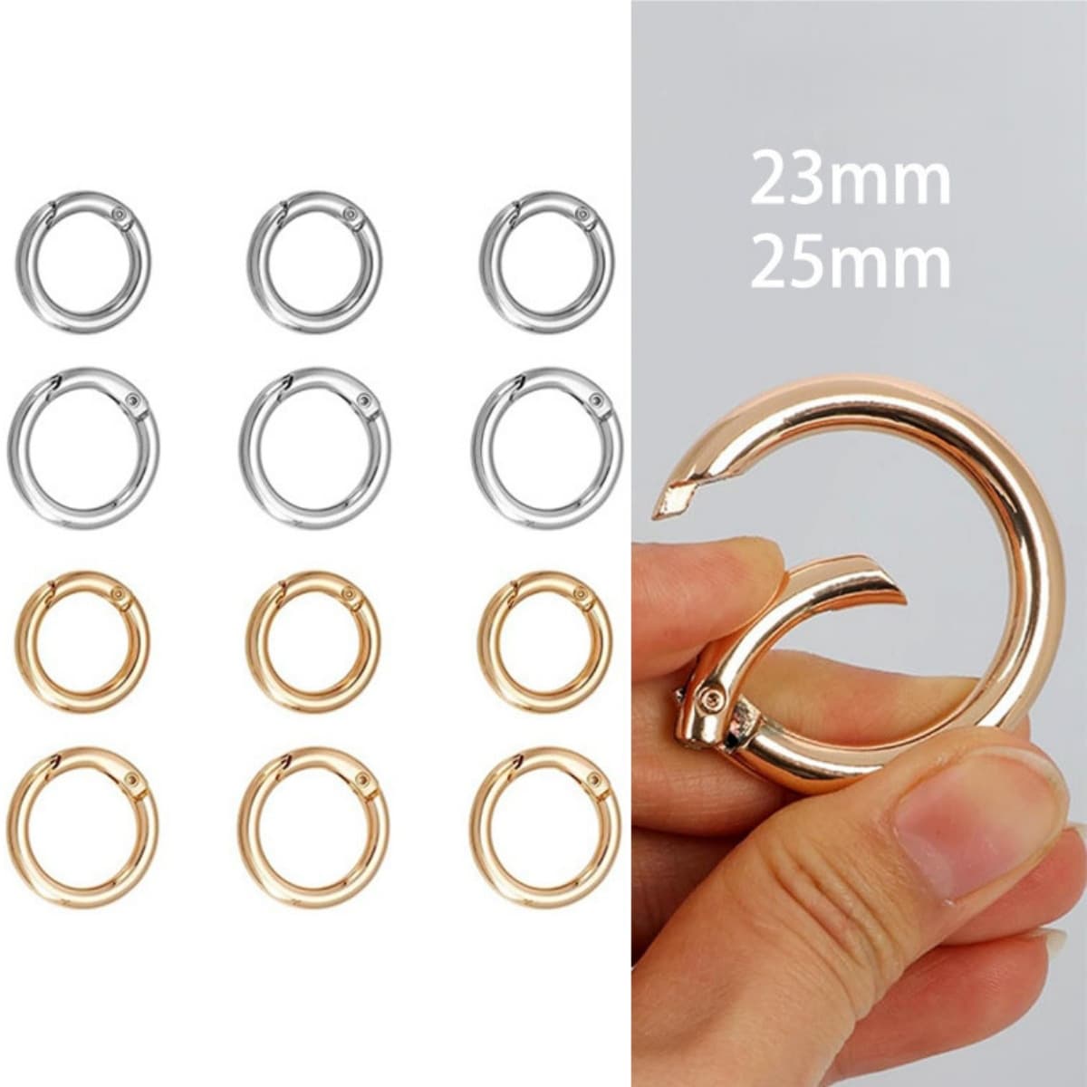 20pcs Metal O-Ring Spring Clasps, Suitable For Handmade DIY Charm Jewelry Making, Can Be Used For Open/Close Round Keychains, Handbags, Hooks, Dog Leash Buckle Connectors, Versatile And Practical - Multicolor - View 1