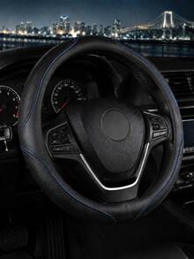 Perforated PU Leather Steering Wheel Cover, Non-Slip Inner Ring, Breathable Laser Cut Grip Protector, Durable Red Stitching, Unisex 14.5-15 Inch Car Interior Accessory, Soft Faux Leather Steering Wheel Cover - A - View 12
