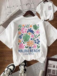 Letter Print T Shirt Women, Casual Loose Fit Round Neck Short Sleeve T-Shirt, Summer Graphic Tee, Basic Slogan Top, Everyday Wear, Women's Casual Tee, - White 2 - 查看 21