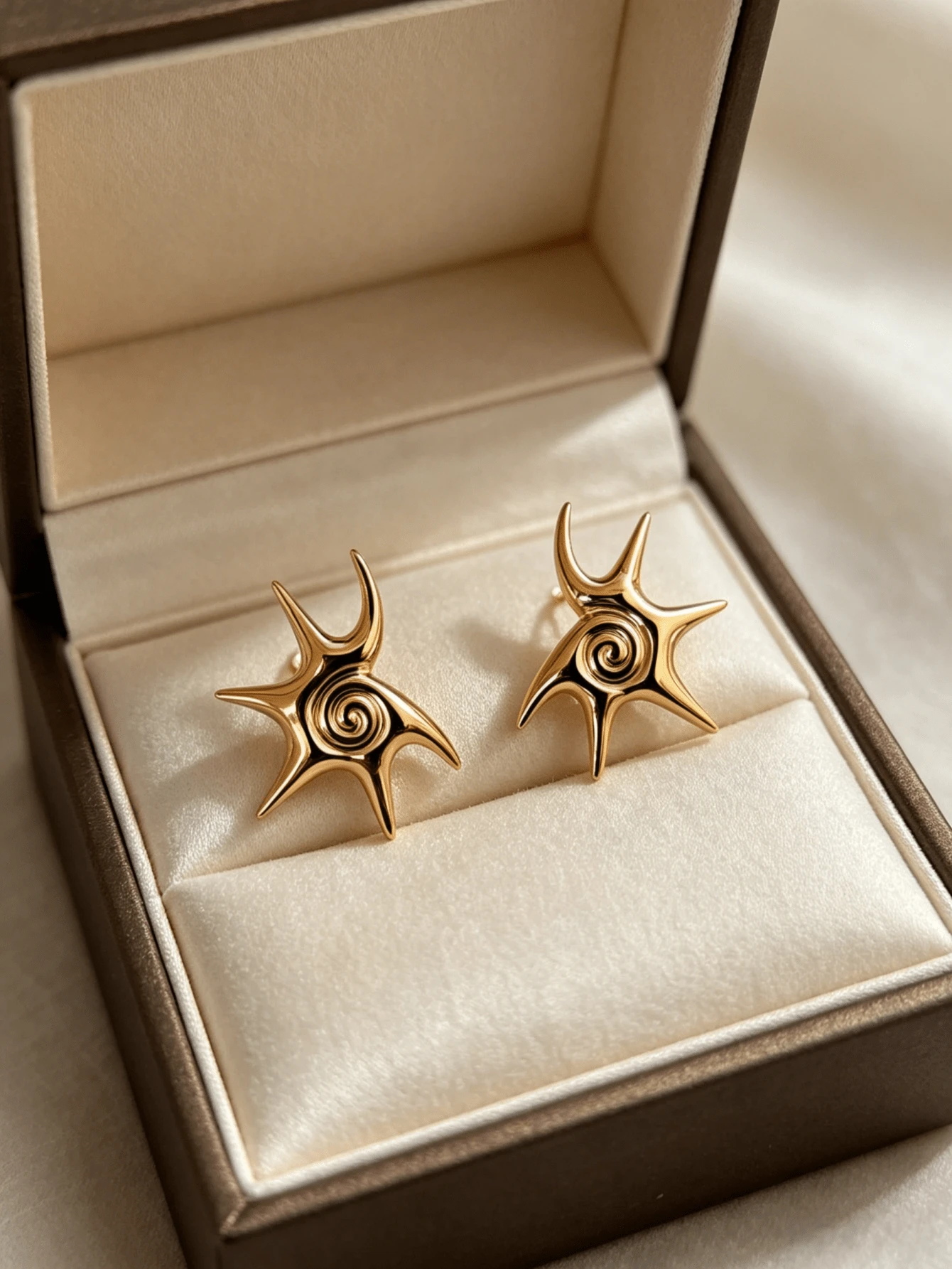 1 Pair Asymmetrical Spiral Pentagram 3D Stud Earrings With Center Vortex Pattern Design, Millennium Y2K Hot Girl Style Accessory (Minor Scratches And Bubbles Are Normal, Please Consider Carefully Before Purchasing) - Yellow Gold - View 1