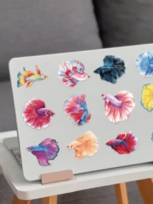 50pcs Guppy Stickers, Transparent PET Waterproof Adhesive Fish Decals For Scrapbook Phone Laptop Water Bottles. - Multicolor - View 7