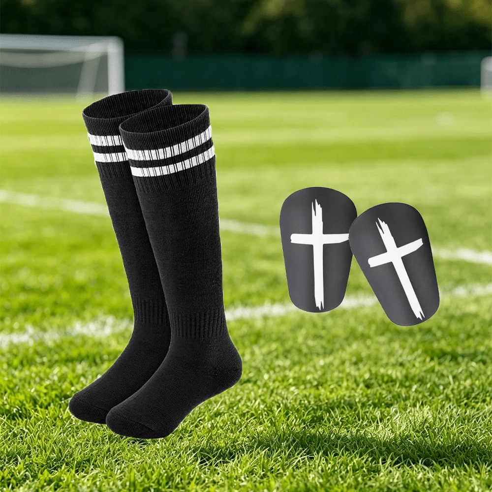 Cross-Football Training Accessories Set, Long Striped Socks + Printed Pads Combination, Lightweight Outdoor Sports Accessories, Suitable For Field Training Activities - Cross - View 1