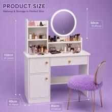 Compact Vanity Desk With Mirror & Lockable Cabinet, 3-Tier Makeup Table With Storage Shelves For Bedroom, Modern Nordic Space-Saving Dressing Table 80*40*130cm - White - View 8