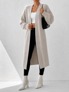 Abrigo Largo de Punto Gris Avena para Mujer, Sin Botones y Manga Farol, Estilo Casual Suave Ocasiones Citas, paseos, vacaciones, salidas de otoño e invierno - Gris - Ver 3