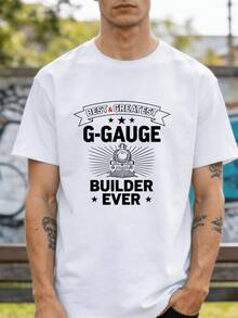 Camiseta para Hombre G-Gauge Modelo Ferroviario a Gran Escala - Diseño con Lema de Locomotora y Tren (La Mejor para Modelistas G-Gauge) - Camiseta Casual de Manga Corta con Cuello Redondo, a - Blanco - Ver 1