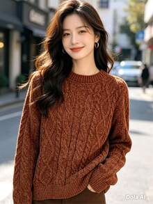 Women's Modal Turtleneck Sweater With Elastic - Rust Brown - View 1