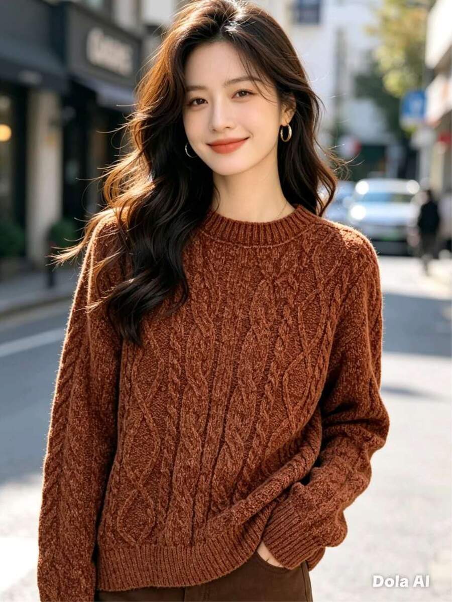 Women's Modal Turtleneck Sweater With Elastic - Rust Brown - View 1